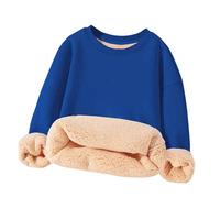 Kleoque Unisex Boys Girls Sherpa Lined Pullover Crewneck Winter Warm Sweatshirt Fleece Long Sleeve Sweatshirts Crewneck Everyday Wear School Home Loungewear #01Blue 13-14 Years