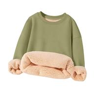 Kleoque Unisex Boys Girls Sherpa Lined Pullover Crewneck Winter Warm Sweatshirt Fleece Long Sleeve Sweatshirts Crewneck Everyday Wear School Home Loungewear #01Green 11-12 Years