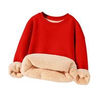Kleoque Unisex Boys Girls Sherpa Lined Pullover Crewneck Winter Warm Sweatshirt Fleece Long Sleeve Sweatshirts Crewneck Everyday Wear School Home Loungewear #01Red 11-12 Years
