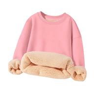 Kleoque Unisex Boys Girls Sherpa Lined Pullover Crewneck Winter Warm Sweatshirt Fleece Long Sleeve Sweatshirts Crewneck Everyday Wear School Home Loungewear #01Pink 15-16 Years