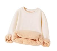 Kleoque Unisex Boys Girls Sherpa Lined Pullover Crewneck Winter Warm Sweatshirt Fleece Long Sleeve Sweatshirts Crewneck Everyday Wear School Home Loungewear #01Beige 7-8 Years