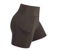 Kleoque Yoga Shorts with Pockets for Kids Girls High Waisted Biker Shorts Hide Tummy Running Work Gym Tight Pants Stretchly Athletic Short Trendy Workout Bottoms #01Brown 8-9 Years