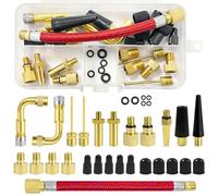 Klerbesh 32 Pcs Bike Valve Adapter Set, Presta to Schrader Pump Converter, Universal Pure Copper DV AV SV Nozzles with Storage Box for Mountain Bikes, Sports Balls (32 PCS)