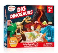 Klever Kits 3-in-1 Dinosaur Fossil Digging Kit STEM Learning Toys with Glow in The Dark Dinosaurs and Sensory Play Sand, DIY Your Own Dinosaur with 5 Color Clay, Gift for Kids Aged 6+
