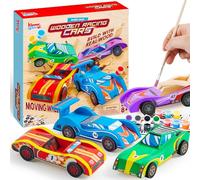 Klever Kits 4 PC Racing Cars Painting Kit, Arts and Crafts for Kids Age 6-12,Paint Your Own Wooden Cars, Car Activities for Kids,Birthday Creativity Presents for Boys Ages 6 7 8 9 10 11 12