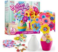 Klever Kits Button Flower Craft Kit for Kids with 2 Vases - Make Your Own Flower Bouquet with Button and Felt - DIY Kits Art and Crafts Gift for Boys Girls Birthday Presents