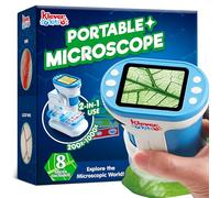 Klever Kits Microscope Explorer Set for Kids, 2 in 1 Science Experiment Toy with Portable Microscope and 12 Specimen Slides, 60X-180X, Educational Toys for Kids Aged 5+