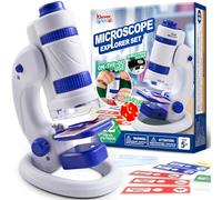 Klever Kits Microscope for Kids, 2 in 1 Portable with LED Light, Mini Plastic Microscope with 12 Specimen Slides, 60X-180X Magnification