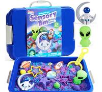 Klever Kits Outer Space Sensory Bin for Kids with Glow in The Dark Stone | Sandbox Sensory Toys with 27 Accessories, Sand Toys for Boys Girls 3-8 Year Old, Sensory Bin Gifts for Birthday Chirstmas