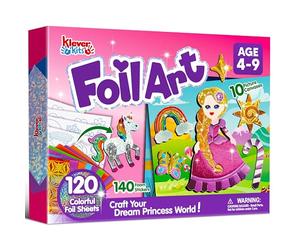 Klever Kits Princess Foil Art Kit for Kids - Arts & Crafts Supplies, Mess Free Coloring, Foil Foam Stickers, Creative Travel Toys, Birthday Gifts for Boys & Girls Ages 4 and Up