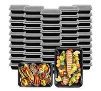 Klex 32 Oz, 50 Sets Meal Prep Containers with Airtight Lids, BPA Free, Reusable Plastic Food Container, 32 oz, Rectangular, Black/Clear, 50 Sets