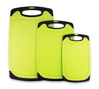 KLEX EcoWheat Cutting Board for Kitchen (Set of 3), BPA Free Food Safe Wheat straw PP material, 3 Piece Chopping Boards Set, Dishwasher Safe, Juice Groove Non-Slip Design with Easy Grip Handle, Green