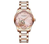 KLFJFD Women Fashion Light Luxury Temperament Luminous Note Hollow Automatic Mechanical Waterproof Watch Creative Casual Ceramic Strap Gift Fashion Mechanical Watch