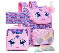 KLFVB 3PCS Backpack for Girls and Boys, 15" Unicorn Dinosaur Bookbag with Lunch Box, Kids Preschool School bag