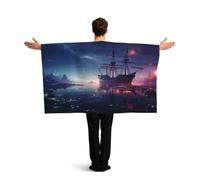 KLGRTJHK Wearable Cape with Sleeves, Lightweight Polyester Flag Poncho for Sporting Events, and Party Celebration Mysterious Pirate Ship