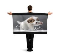 KLGRTJHK Wearable Cape with Sleeves, Lightweight Polyester Flag Poncho for Sporting Events, and Party Celebration Puppy playing in the snow