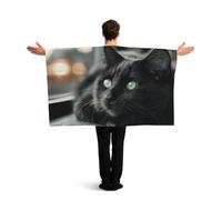 KLGRTJHK Wearable Cape with Sleeves, Lightweight Polyester Flag Poncho for Sporting Events, and Party Celebration Lonely Black Cat