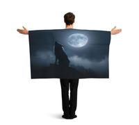 KLGRTJHK Wearable Cape with Sleeves, Lightweight Polyester Flag Poncho for Sporting Events, and Party Celebration The Wolf on a Full Moon Night