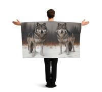 KLGRTJHK Wearable Cape with Sleeves, Lightweight Polyester Flag Poncho for Sporting Events, and Party Celebration Two wolves in the snow
