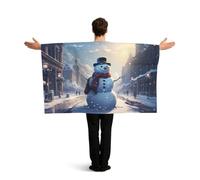 KLGRTJHK Wearable Cape with Sleeves, Lightweight Polyester Flag Poncho for Sporting Events, and Party Celebration Giant Christmas snowman on the street