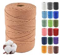 Klhamky 3mm×500m Macrame Cotton Cord, Soft 4 Strand Twisted 100% Natural Cotton for Handmade Wall Hanging, DIY, Craft Making, Knitting, Plant Hangers, Decorative Projects (3mm×500m, Brick red)