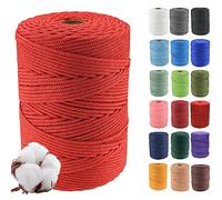 Klhamky 3mm×500m Macrame Cotton Cord, Soft 4 Strand Twisted 100% Natural Cotton for Handmade Wall Hanging, DIY, Craft Making, Knitting, Plant Hangers, Decorative Projects (3mm×500m, Red)