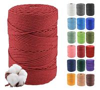 Klhamky 3mm×500m Macrame Cotton Cord, Soft 4 Strand Twisted 100% Natural Cotton for Handmade Wall Hanging, DIY, Craft Making, Knitting, Plant Hangers, Decorative Projects (3mm×500m, Wine Red)