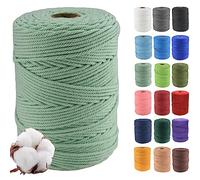 Klhamky 3mm×500m Macrame Cotton Cord, Soft 4 Strand Twisted 100% Natural Cotton for Handmade Wall Hanging, DIY, Craft Making, Knitting, Plant Hangers, Decorative Projects(3mm×500m,Flower Green)
