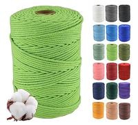 Klhamky 3mm×500m Macrame Cotton Cord, Soft 4 Strand Twisted 100% Natural Cotton for Handmade Wall Hanging, DIY, Craft Making, Knitting, Plant Hangers, Decorative Projects (3mm×500m, Light Green)