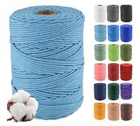 Klhamky 3mm×500m Macrame Cotton Cord, Soft 4 Strand Twisted 100% Natural Cotton for Handmade Wall Hanging, DIY, Craft Making, Knitting, Plant Hangers, Decorative Projects (3mm×500m, Sky Blue)