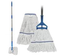 KLHB-YF Commercial Heavy Duty Kentucky Mop Set, 152cm Thickened Stainless Steel Handle with 2 x 450g Cotton Mop Heads, Industrial Wet Mop for Restaurant Hotel Warehouse Office Hard Floors