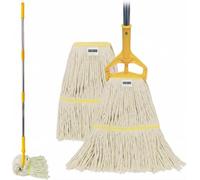 KLHB-YF Kentucky Mop Set, Commercial Industrial Mop, 152cm Reinforced Stainless Steel Pole, 2pcs 450g Absorbent Cotton Mop Heads, for Restaurant, Hotel, Warehouse & Office Hard Floors