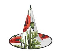 KLHNMFGR Beautiful Poppy Flower Ink Printed Halloween Witch Hats For Adults, Witches Wizard Halloween Cosplay Cap Accessories