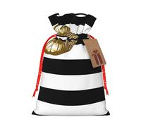 KLHNMFGR Lips Printed In Black And White Stripes Christmas Gift Bag With Drawstring Closure & Cards Extra Large Santa Sack For Festive Treats