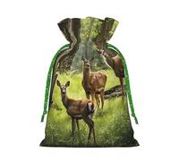 KLHNMFGR Nature Wild Animal Deers Christmas Gift Bag With Drawstring Closure & Cards Extra Large Santa Sack For Festive Treats