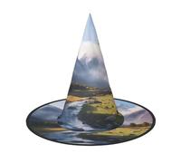 KLHNMFGR Travel Mountain Scenery Printed Halloween Witch Hats For Adults, Witches Wizard Halloween Cosplay Cap Accessories, Black, 3 PCS