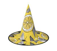 KLHNMFGR Yellow Lemon And Bee Printed Halloween Witch Hats For Adults, Witches Wizard Halloween Cosplay Cap Accessories