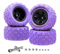 KLHYTGFA 4Pcs 12mm Hex RC Wheels and Tires Swamp Claw Mud Terrain Tires Accessories RC Tires Wheels for 1/14 1/16 RC Car Crawler(Purple)