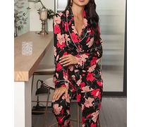 KLIAN Woman'S Pyjama,Winter Women Pajamas Set Long Sleeve Female Pajamas Sexy V-Neck Ladies Pyjamas Floral Sleepwear Set Nightgown Top &Amp; Drawstring Pyjama Bottoms Soft Pjs Set Loungewear,M