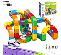 Klickrail Electric Train Set, Track Fusion Toy, Magic Rail Cube Train Set, Cube Track With Electric Rotating Train, Construction Toys, Christmas Toys for 2+ Year Old Boy (102 Set＆2 Rail Locomotive)