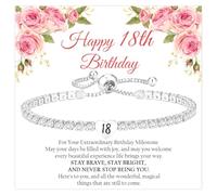 KLIFOWDY 18th 21th 30th 40th 50th 60th Birthday Gifts for Women 925 Sterling Silver Tennis Bracelet Adjustable Silver Heart Bracelet for Women Birthday Gifts with Card for Mum Daughter Grandma (18th)