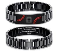 KLIFOWDY Baseball Bracelets for Men Stainless Steel Cross Bracelets Engraved Bible Verse Male Christian Jewelry for Gift, Joshua 1:9, No Gemstone