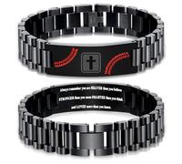 KLIFOWDY Baseball Bracelets Stainless Steel Link Bracelets for Men Cross Bracelets Engraved Bible Verse Masculine Mens Bracelet Christian Jewelry Gifts, First Communion, no gemstone