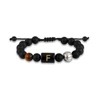 KLIFOWDY Bead Bracelet Men Volleyball Bracelets Initial Bracelet Adjustable 5.5''-10'' Mens Bracelets Beads with A-Z Letter Jewelry Gifts for Men with Card, Volleyball-F, no gemstone