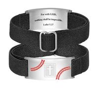 KLIFOWDY Bracelets for Men Boys Baseball Cross Bracelet Elastic Strap Stainless Steel Adjustable Bible Verse Bracelets Christian Jewelry Father's Day or Graduation Gifts, First Communion, Stainless