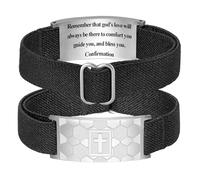 KLIFOWDY Bracelets for Men Boys Soccer Cross Bracelet Elastic Strap Stainless Steel Adjustable Bible Verse Bracelets Christian Jewelry Father's Day or Graduation Gifts, First Communion, no gemstone