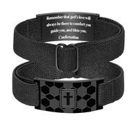 KLIFOWDY Bracelets for Men Boys Soccer Cross Bracelet Elastic Strap Stainless Steel Adjustable Bible Verse Bracelets Christian Jewelry Father's Day or Graduation Gifts, First Communion, Stainless