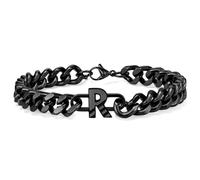 KLIFOWDY Cuban Link Initial Bracelets for Men - Stainless Steel Black Letter A-Z Bracelet Jewelry Gifts with National Flag Design for Him Boyfriend Husband Dad Anniversary, One Size, Metal, no
