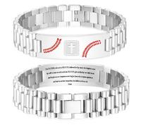 KLIFOWDY Graduation Gifts for Him Bracelets for Men Boys Baseball Cross Bracelet Masculine Stainless Steel Watch Band Engraved Bible Verse Baptism Christian Jewelry Graduation Gifts, Philippians 4:13