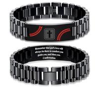 KLIFOWDY Graduation Gifts for Him Bracelets for Men Boys Baseball Cross Bracelet Masculine Stainless Steel Watch Band Engraved Bible Verse Baptism Christian Jewelry Graduation Gifts, Isaiah 41:10